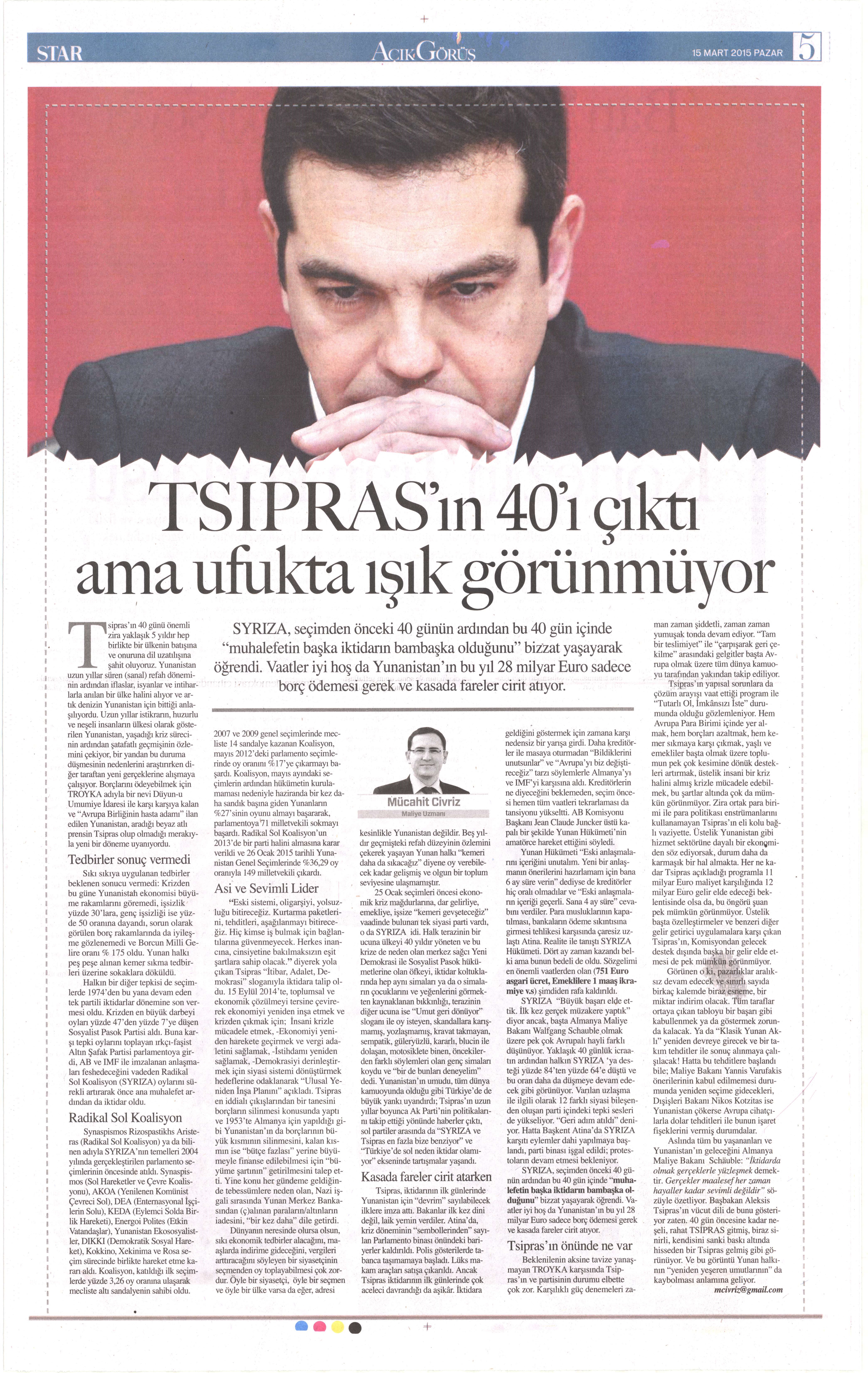 TSIPRAS’ın 40’ı çıktı ama ufukta ışık görünmüyor - Star Gazetesi (Açık Görüş